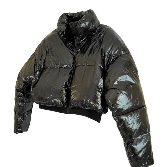 Revolve Blank NYC Jacket Shiny Patent Black Cropped Puffer Large NWT - Picture 8 of 10